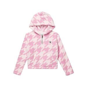 Hurley Girls Arctic Pink Houndstooth 3/4 Zip Sherpa Hoodie Size Large Pocket